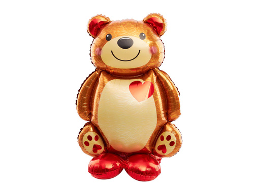 Ursuleț de pluș cu inimă în picioare balon din folie - 91 cm x 65 cm - 1 buc.