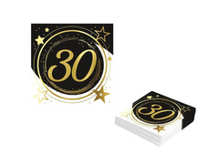 Șervețele pentru a treizecea aniversare negru - 33 cm - 12 buc.