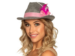 Pălărie bavareză cu pene roz - 1 buc.
