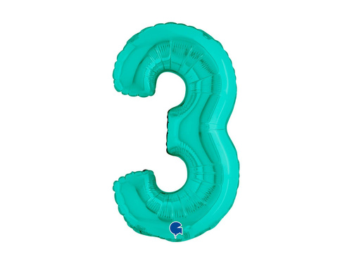 Balon din folie numărul 3 turcoaz - 14" - 1 buc.