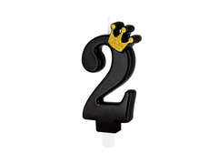 Lumânare numărul doi neagră cu coroană - 2 - 1 buc.