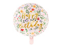 Balon de folie cu flori Happy Birthday - 45 cm - 1 buc.