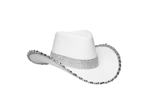 Pălărie de cowboy cu paiete albe - 1 buc.