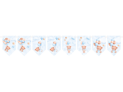 Banner cu stegulețe bleu „Ursuleți cu baloane” – 5 m – 1 bucată.