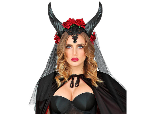 Bentiță cu voal și coarne de diavol - 1 buc.