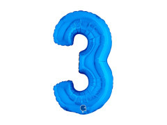 Balon din folie numărul 3 albastru - 14" - 1 buc.