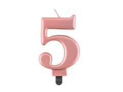 Număr metalic lumânare aur roz - 5 - cinci