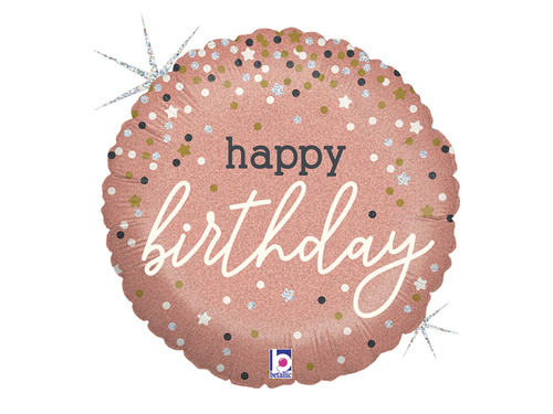 Balon cu foiță aurie roz Happy Birthday - 46 cm - 1 buc.