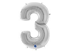 Balon din folie numărul 3 argintiu - 163 cm - 1 buc.