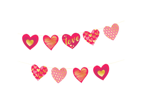 Ghirlandă de hârtie Inimi în modele - 200 cm - 1 buc.