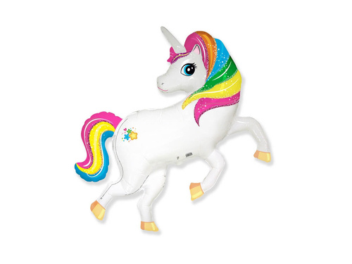 Balon cu baston din folie Rainbow Unicorn - 37 x 36 cm - 1 buc