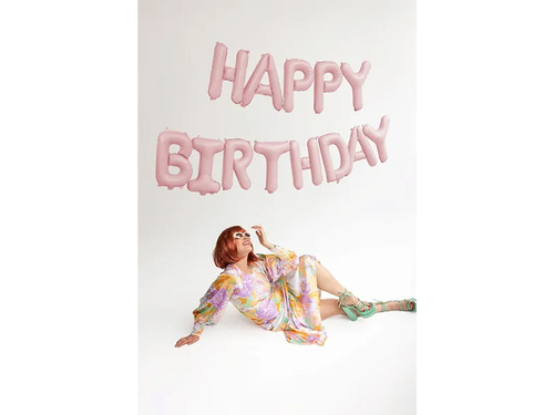 Balon cu folie Happy Birthday roz mat - 340 x 35 cm