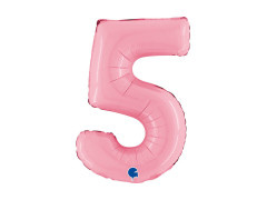 Balon din folie numărul 5 roz pastel - 14" - 1 buc.