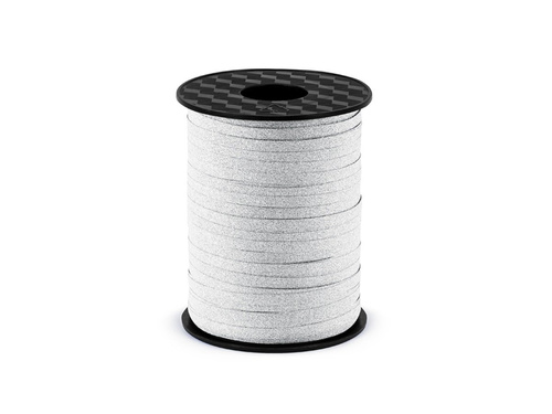 Panglică decorativă pentru baloane - glitter - argintiu - 225 m.