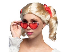 Peruca blonda cu cozi de cal si panglici