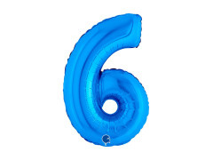 Balon din folie numărul 6 albastru - 14" - 1 buc.