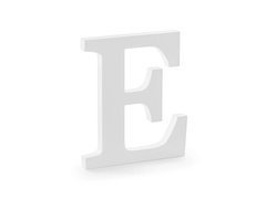 Decor din lemn litera E - alb