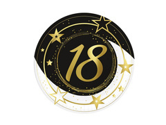 Farfurii aniversare 18 ani negru - 23 cm - 6 buc.