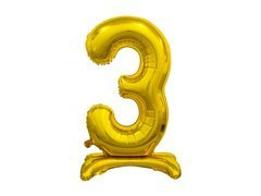 Balon din folie în picioare numărul 3 auriu - 74 cm