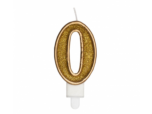 Lumânare numerică cu margine aurie și sclipici auriu - 0 - 1 buc.