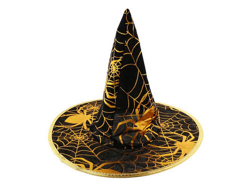 Pălărie de vrăjitoare cu pânză de păianjen aurie pentru Halloween - 1 buc.