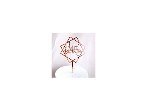 Topper pentru tort din plexiglas Happy Birthday roz auriu - 1 buc.