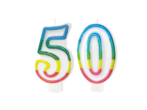 Lumânări numerice cu margine colorată numărul 50 - 8,5 cm - 2 buc.