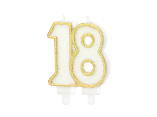 Lumânare aniversare 18 ani aur sclipitor - 8,5 cm - 1 buc.