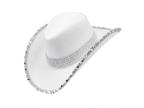 Pălărie de cowboy cu paiete albe - 1 buc.
