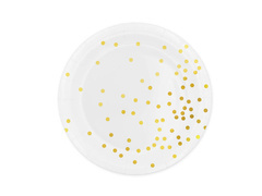 Farfurii de hârtie albe cu buline aurii - 18 cm - 6 buc.