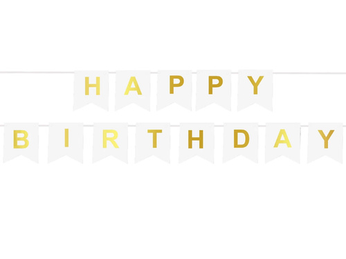 Steag alb cu inscripția Happy Birthday - 190 cm - 1 buc.