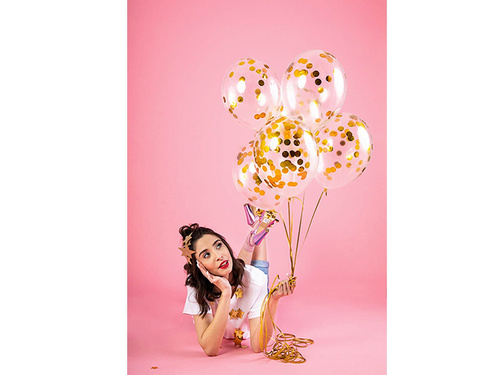 Baloane transparente cu confetti auriu Cercuri - 30 cm - 6 buc.