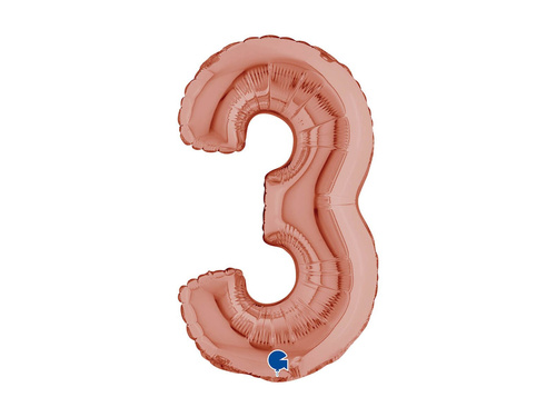 Balon din folie numărul 3 roz auriu - 14" - 1 buc.