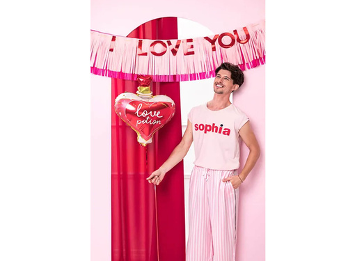 Banner roz cu ciucuri I Love You - 1.5m - 1 buc.