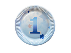 Farfurii aniversare pentru un an Stars albastru - 18 cm - 6 buc.