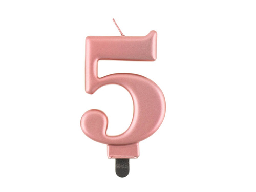 Număr metalic lumânare aur roz - 5 - cinci