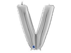 Balon din folie argintiu cu litera V - 66 cm - 1 buc.