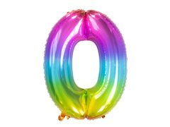 Număr 0 balon de folie curcubeu - 86 cm - 1 buc.