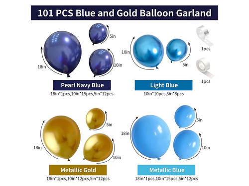 Set de baloane pentru ghirlandă în culori auriu-albastru – 91 de bucăți.