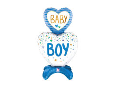 Balon vertical din folie cu inimioare "Baby Boy" - 28" - 1 buc.