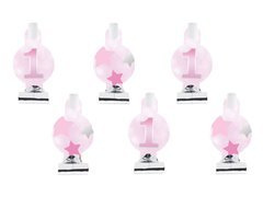 Fluierături de trompetă desfășurate pentru ziua de naștere stele roz - 6 buc