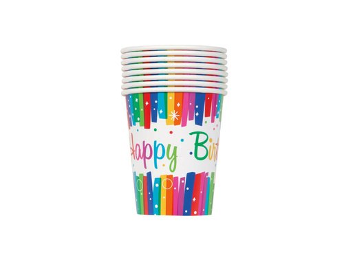Cupe Rainbow Happy Birthday - 266 ml - 8 buc.