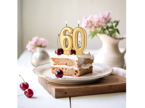 Lumânare aurie aniversară 60 de ani - 7,7 cm - 1 buc.