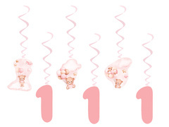 Decorațiune suspendată roz Ursuleți Teddy cu baloane - 6 buc.