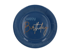Farfurii aniversare albastru marin Happy Birthday - 23 cm - 8 buc.