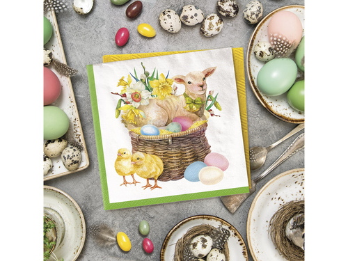 Șervețele de Paște „Miecuț în coș” – 33 cm – 20 de bucăți.
