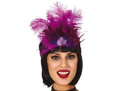 Bentiță retro cu pene fuchsia - 1 buc.