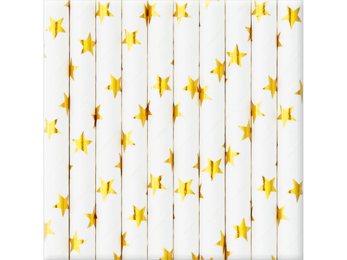 Paie tub alb cu stele aurii - 10 buc.