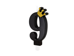 Lumânare număr nouă neagră cu coroană - 9 - 1 buc.