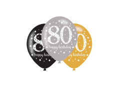 Baloane metalice imprimate "80" - 28 cm - 6 buc.